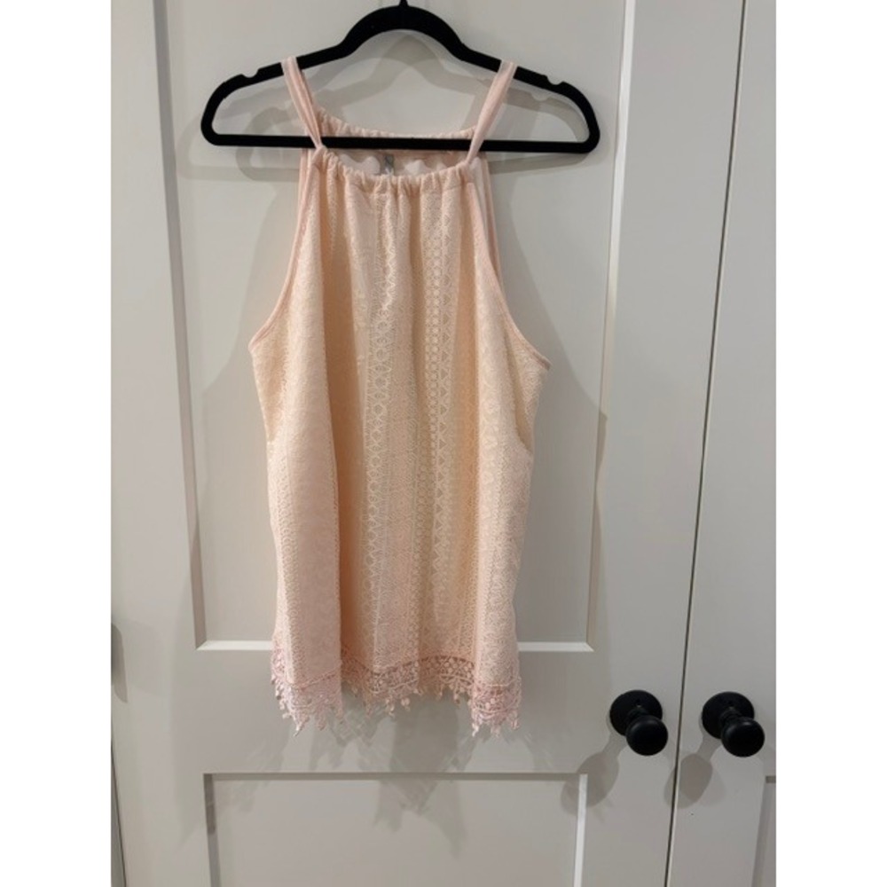 Vanity Womens 2XL Peach Lace Halter Top Sleeveless Crochet Hem Boho Tank